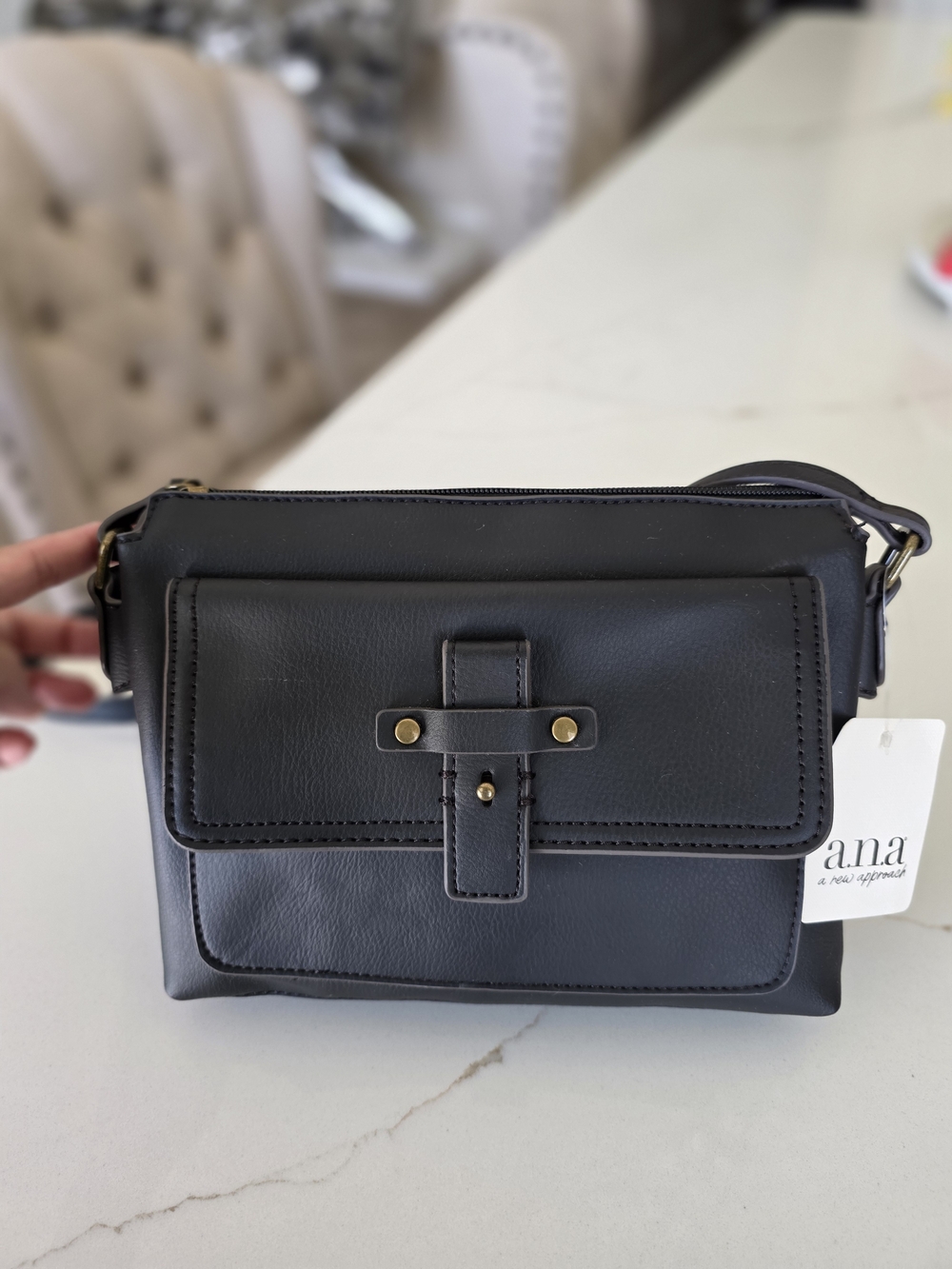 a.n.a Black Messenger Crossbody Bag with Front Pocket
